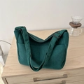 Dark green corduroy tote bag with adjustable shoulder strap and front pocket - No Pendant / Dark Green