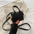 Mini borsa a tracolla in pelle nera con manico e fibbie dorate su tweed bianco - Nero