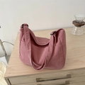 Minimalist corduroy crossbody bag in dusty rose pink with adjustable shoulder strap - No Pendant / Pink