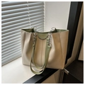 Detail showing high-quality leather texture and fashion lettering on stylish tote bag - Sage Green (Without Pendant)