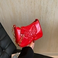 Chic red patent leather underarm bag with butterfly relief and gold chain strap - Red