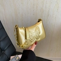 Sac bandoulière doré métalliqué gaufré papillon avec bandoulière à grosse chaîne - Or