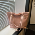 Grand sac cabas tissé rose avec doubles bandoulières et étiquette de mode - Sans Pendentif / Rose