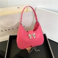 Barbie pink shoulder bag with metallic silver bow detail and chain strap accessory - Rose Pink