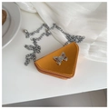 Detail of triangular mini bag in yellow metallic leather with silver butterfly charm - Orange