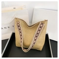 Borsa a tracolla in paglia intrecciata marrone chiaro con tracolla jacquard geometrica - Stile 2 Trama Verticale (6661-SZ) / Cachi