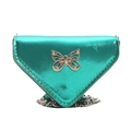 Mini sac triangle bleu métallisé avec ornement papillon argenté et bandoulière - Vert