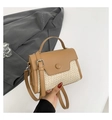 Minimalist straw patchwork square crossbody bag in khaki and brown finish - Khaki
