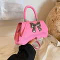 Borsa a tracolla in pelle PU rosa con fiocco argentato e base dal design ondulato - Rosa Rosso