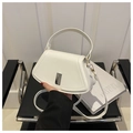 Minimalist white semi-circle leather handbag with silver clasp and top handle - White