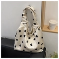 Sac fourre-tout en maille beige avec motifs de cœurs noirs et texture velours - Style Imprimé Cœur Noir (款二)
