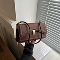 Minimalistische braune matte Ledertasche mit Klappe und goldener Schnalle - Braun