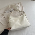 Minimalist cream white bucket bag with cloud-textured finish and silver metal buckle - White Without Pendant