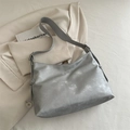 Minimalist grey large capacity hobo shoulder bag with matte texture and silver hardware - Blue Without Charm