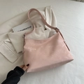 Pale pink vintage bucket bag with adjustable shoulder strap and silver rivet accents - Pink Without Pendant