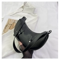 Minimalist black crescent shoulder bag with wide strap in textured faux leather finish - Black