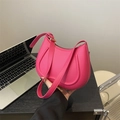 Rose red crescent hobo bag with unique circular embossed texture and adjustable strap - Rose Pink