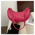 Magenta crescent shoulder bag in glossy faux leather with silver stud accents - Rose Red