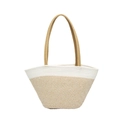 Grand sac cabas en paille tissée à rayures bicolores avec design spacieux pour la plage - Style 1 Blanc