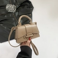 Minimalist khaki small crossbody bag with stylish bridge buckle and top handle - Khaki