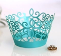 Involucri per cupcake color verde petrolio tagliati al laser con cuori per nozze - Blu Ottanio