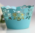Teal laser cut cupcake wrappers with elegant floral patterns for wedding decorations - 5cm / Tiffany Blue