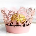 Pirottini per cupcake rosa tagliati al laser con pizzo a motivo di uccelli per matrimoni - 5cm / Rosa