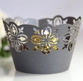 Macro detail of laser-cut wedding cake wrapper featuring grey lace floral patterns - 5cm / Silver Charcoal