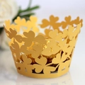 Laser-cut golden clover hollow cupcake wrappers made of premium pearlescent paper - 5cm / Gold
