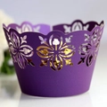 Elegant purple laser cut cupcake wrapper with intricate floral hollow design for weddings - 5cm / Dark Purple