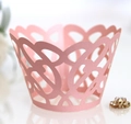 Pirottini rosa per cupcake tagliati al laser con motivi floreali per decorazioni di nozze - Rosa