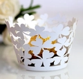 White laser-cut cupcake wrappers with intricate clover patterns for wedding decorations - 5cm / White