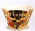 Laser cut golden cake collar with it's a boy text for baby shower celebrations - Reflective Gold