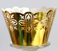 Macro detail of laser-cut gold cupcake wrapper with elegant floral lace pattern decoration - 5cm / Reflective Gold