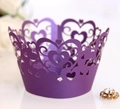 Detail of laser-cut heart pattern on deep purple cupcake wrapper with rhinestone - Dark Purple