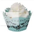 Pirottini per cupcake azzurri con taglio laser, fiori e scritta It's a Boy - Blu Chiaro Perlato