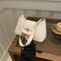 Bolso de hombro minimalista en cuero PU blanco crema con hebilla de estrella plateada - Blanco