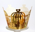 Golden laser-cut cupcake wrappers with birdcage and heart design for dessert decoration - Reflective Gold