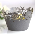 Dark grey laser-cut cupcake wrappers with intricate ocean shell and starfish patterns - 5cm / Silver Charcoal