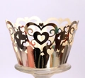 Gold lace cupcake wrappers with laser cut heart patterns and metallic finish - Reflective Silver