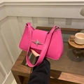 Chic rose pink faux leather shoulder bag featuring a silver star metal buckle detail - Rose Pink