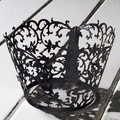 Elegante schwarze hohle Cupcake Förmchen mit lasergeschnittenem Vintage Blumenmuster - 5cm / Schwarz Khaki