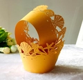 Orange laser cut cupcake wrapper with marine seashell patterns on white plush background - 5cm / Gold