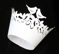 Elegant white laser-cut cupcake wrappers with bird and leaf patterns for weddings - 5cm / White