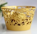 Golden laser-cut leaf pattern cupcake wrappers with elegant pearlescent finish for weddings - Gold