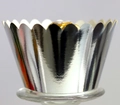 Macro detail of a metallic silver wavy edge cupcake liner with a golden chocolate inside - Reflective Silver / 5cm