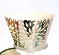 Elegant gold laser-cut lace cupcake wrappers with intricate floral patterns for weddings - Reflective Silver