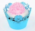 Laser-cut blue cupcake wrappers with starfish and seashell patterns for decoration - 5cm / Sky Blue
