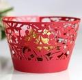 Detailed laser-cut vine patterns on red festive cupcake wrappers for party decoration - Pearlescent Red