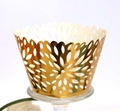 Golden laser-cut hollow lace cupcake wrapper with radial petal design for wedding decor - Reflective Gold